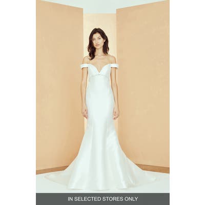 Nouvelle Amsale Val Off The Shoulder Mikado Trumpet Wedding Dress, Size - Ivory