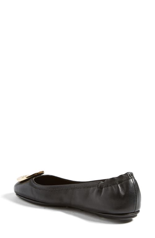 Tory Burch Minnie Travel Ballet With Metal Logo In Perfect Black/gold