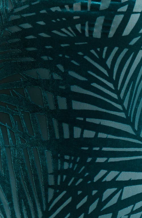 Naked Wardrobe Palm Frond Burnout Velvet High Slit Maxi Skirt In Palm Deep Teal