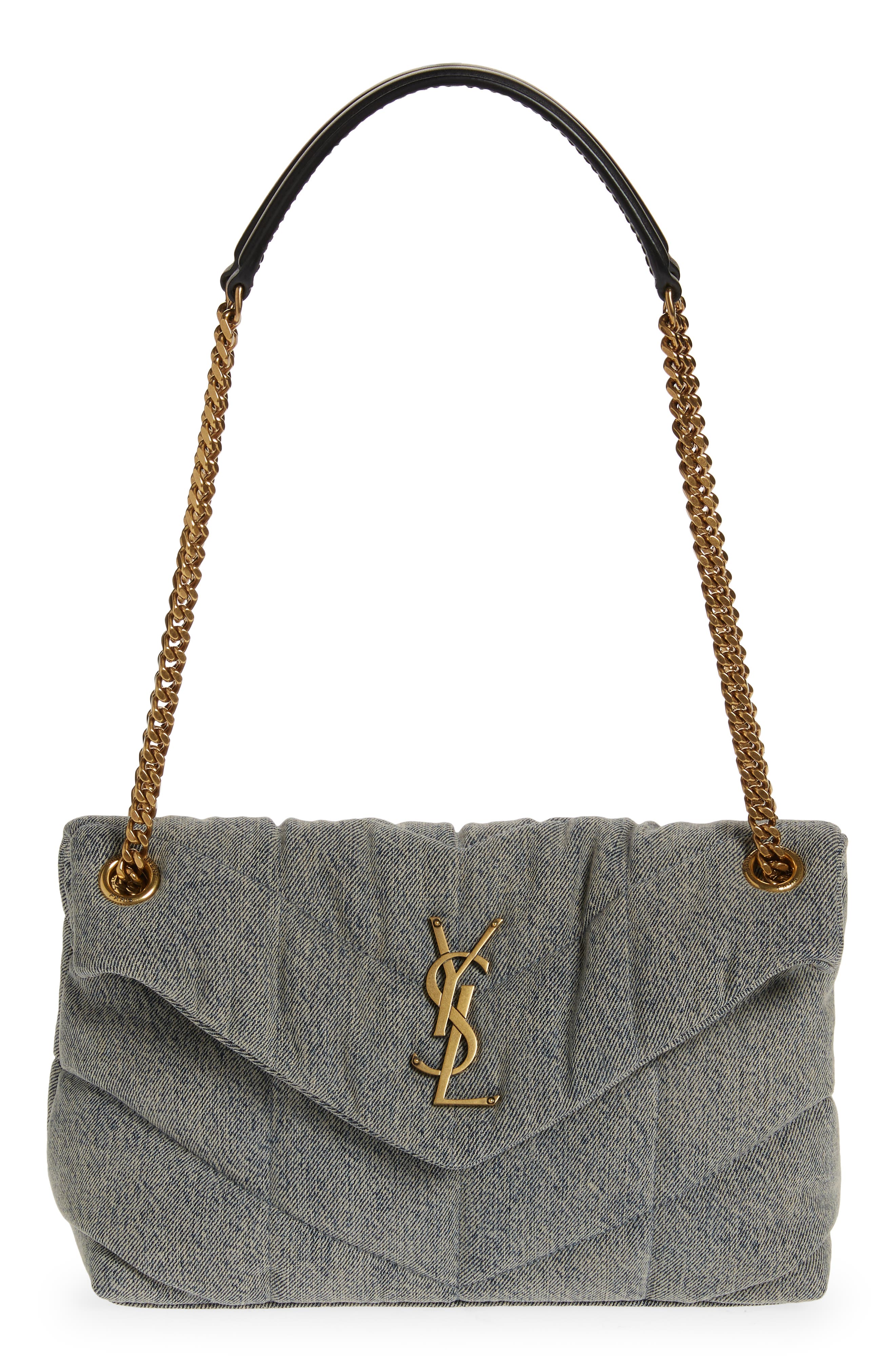 saint laurent loulou medium puffer faded denim shoulder bag