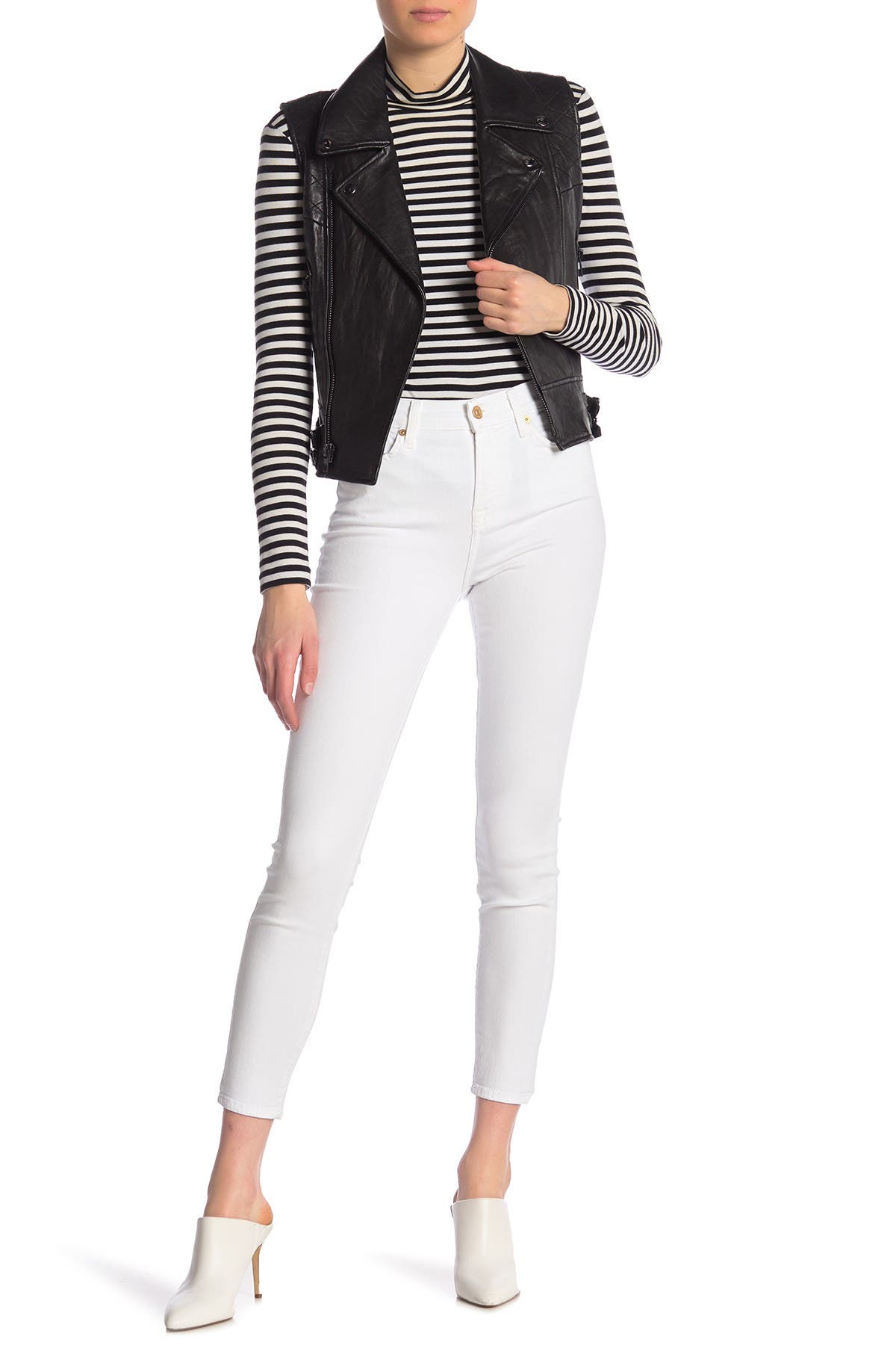 7 For All Mankind Roxanne Mid-rise Frayed Stretch Cigarette Jeans In White Twill