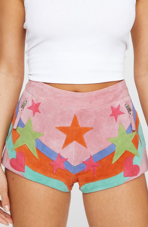 NASTY GAL Premium Star Appliqué Suede Shorts Pink at Nordstrom,