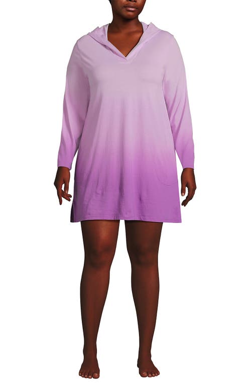 LANDS' END LANDS' END PLUS SIZE COTTON JERSEY LONG SLEEVE HOODED SWIM COVER-UP DRESS 