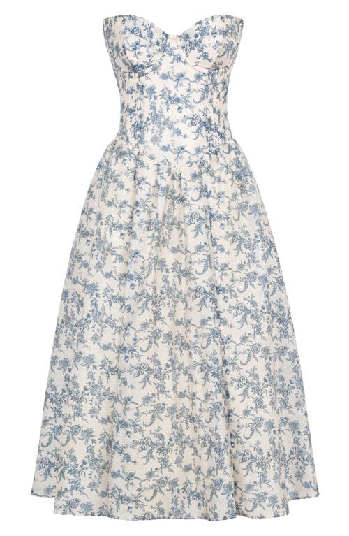 Shop House Of Cb Bennett Corset Strapless Fit & Flare Cocktail Dress In Navy Cream Floral