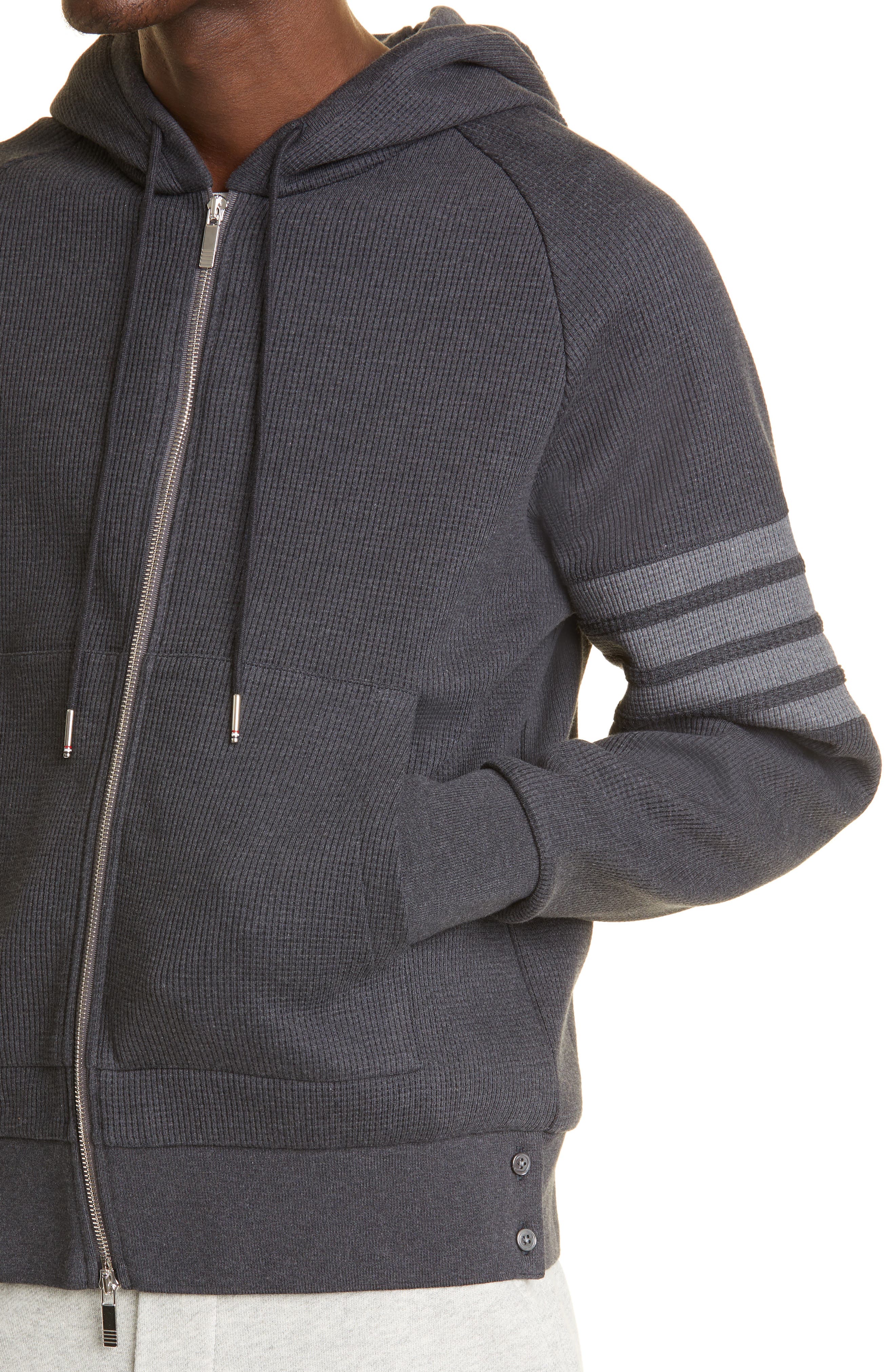 Thom Browne Four-Bar Zip Front Hoodie in Charcoal at Nordstrom, Size 1