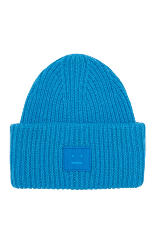 Acne Studios Pansy Face Patch Rib Wool Beanie In Saphire Blue