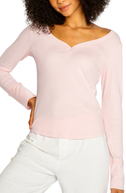 PJ Salvage Pointelle Hearts V-Neck Top in Pink Dream at Nordstrom, Size X-Large