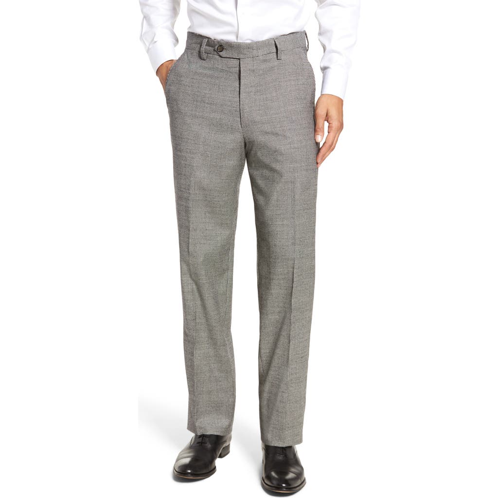 Berle Touch Finish Flat Front Plaid Classic Fit Stretch Houndstooth Dress Pants In Black/white