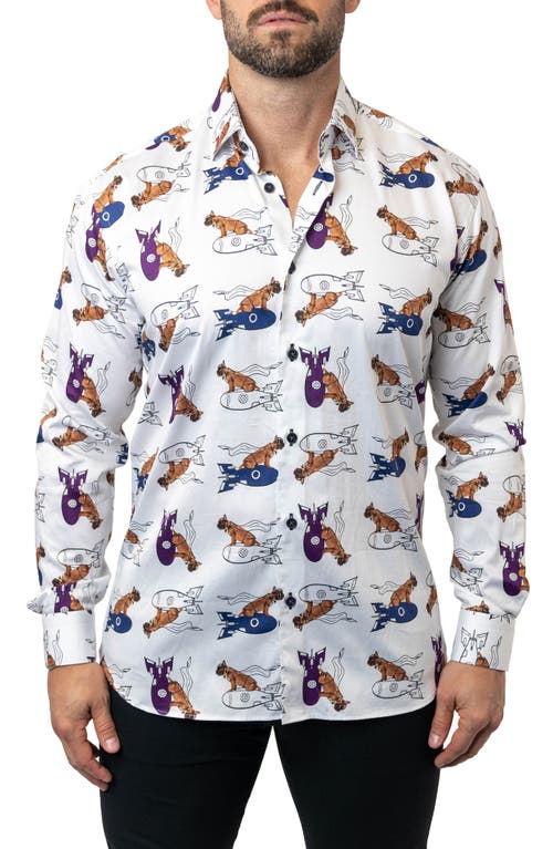 Maceoo Fibonacci Rocket Dog Egyptian Cotton Button-Up Shirt White at Nordstrom,