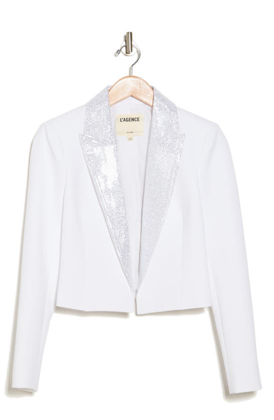 L Agence Jen Rhinestone Crop Blazer In White