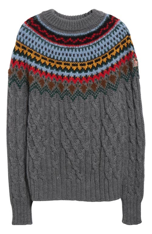 Shop Moncler Grenoble Fair Isle Virgin Wool Sweater In Grey