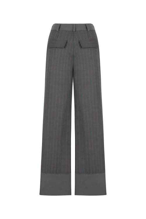 Shop Nocturne High Waist Striped Pants In Grey