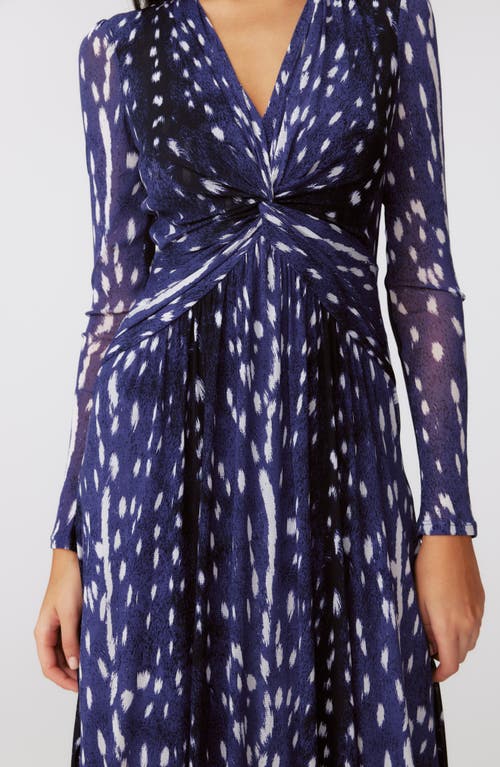 Shop Dvf Burton Print Long Sleeve Mesh Midi Dress In Fawn Perfect Navy