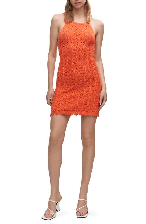 MANGO Sheer Open Knit Minidress in Pastel Orange at Nordstrom, Size 8