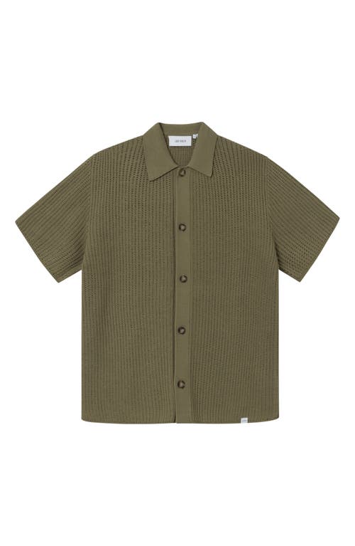 Gustavo Short Sleeve Knit Button-Up Shirt in Surplus Green