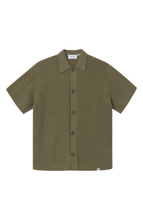 Shop Les Deux Gustavo Short Sleeve Knit Button-up Shirt In Surplus Green