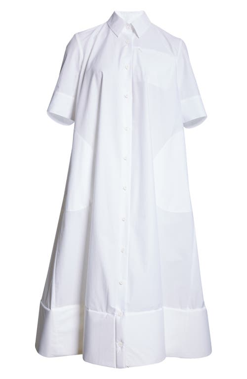 Foam Bottom Midi Shirtdress in White Papery Cotton