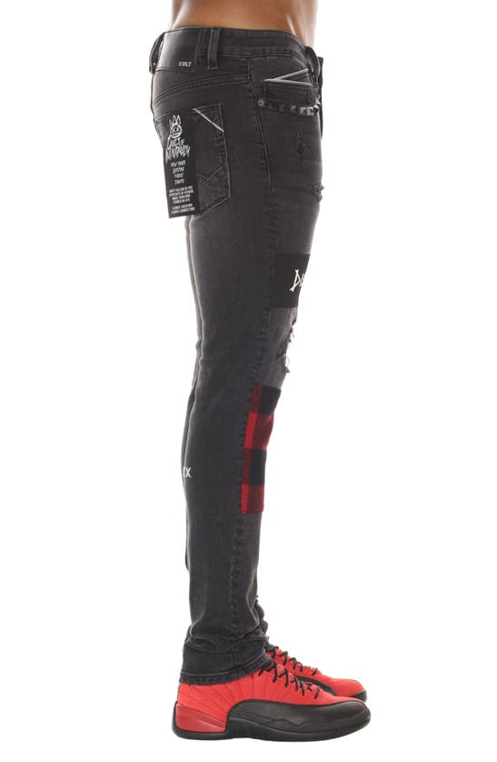 Cult Of Individuality Punk Rip & Repair Super Skinny Jeans In Plaid