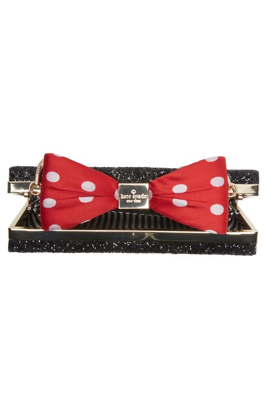 Shop Kate Spade Minnie Mouse Bow Clasp Glitter Clutch In Black