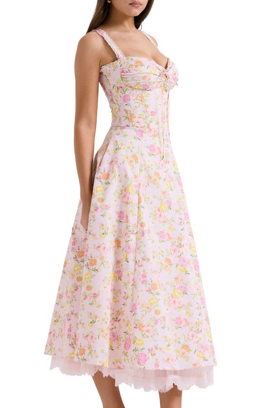 Shop House Of Cb Rosalee Floral Stretch Cotton Petticoat Dress In Pink Floral Print