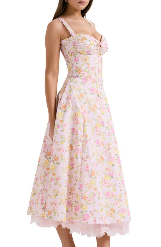 House Of Cb Rosalee Floral Stretch Cotton Petticoat Dress In Pink Floral Print