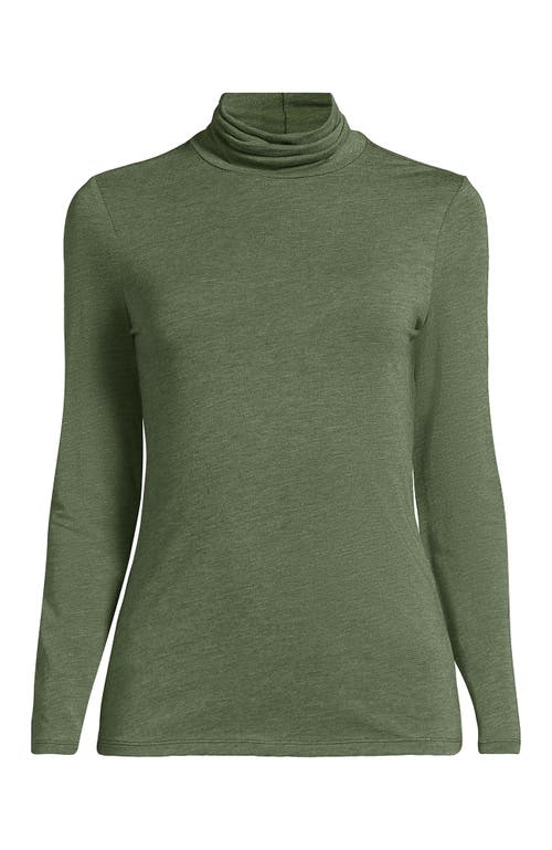 Shop Lands' End Lightweight Jersey Skimming Long Sleeve Turtleneck In Estate Green Heather