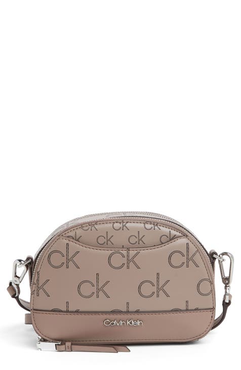 Calvin Klein Saffiano Leather Beige Brown Cross-Body Bag Small