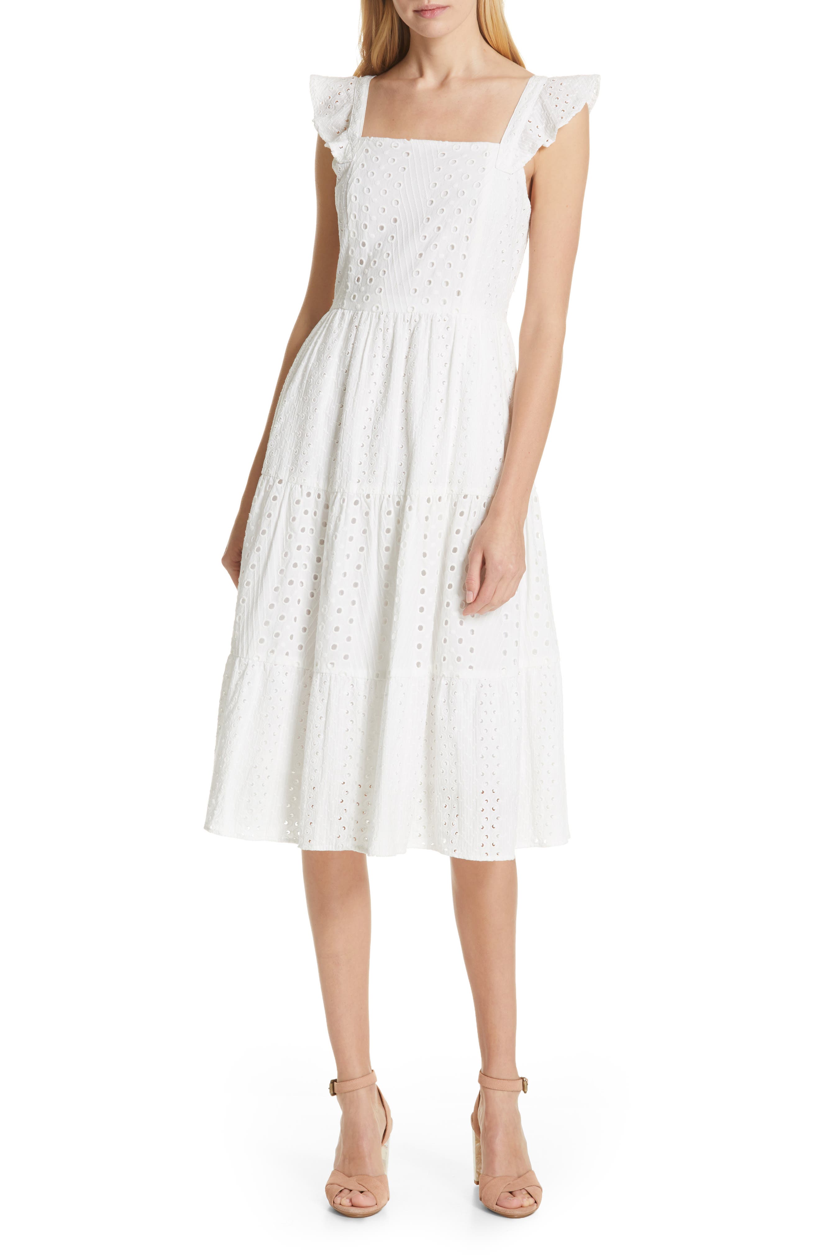 Dolan Emmylou Tiered Eyelet Midi Sundress, White