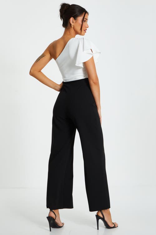 Quiz Black & White Scuba Crepe One Shoulder Jumpsuit In Black