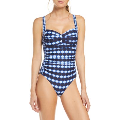 Sea Level Twist Front Print One-Piece Swimsuit, Blue