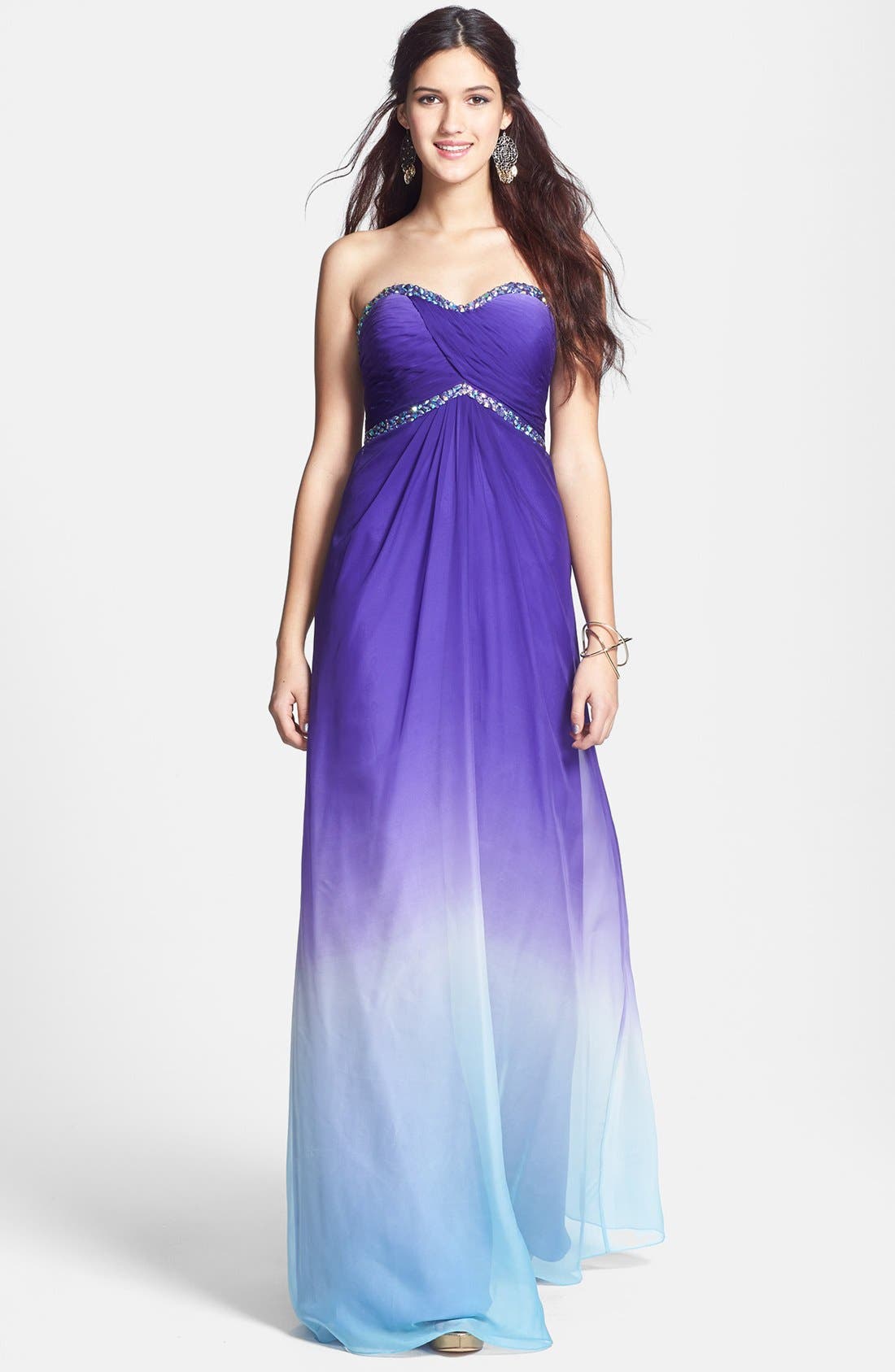 La Femme Embellished Ombré Chiffon Strapless Gown Nordstrom