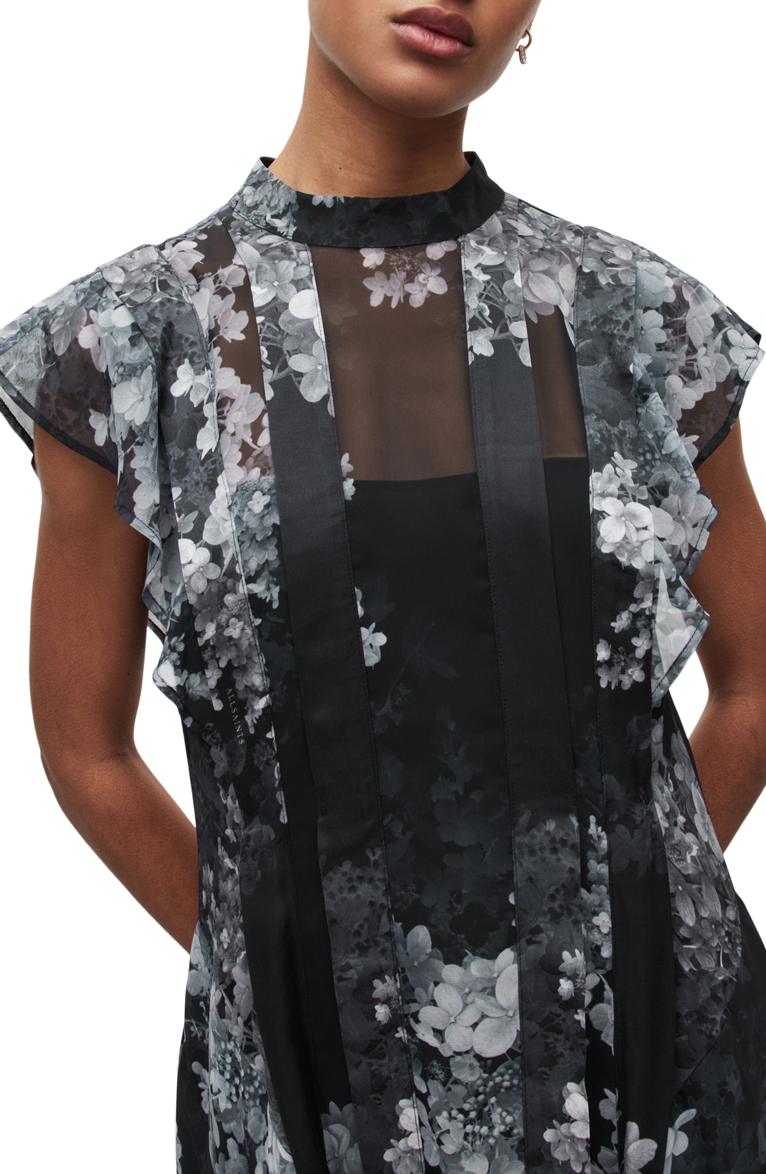 AllSaints Freya Venetia Floral Midi Dress in Black | Smart Closet