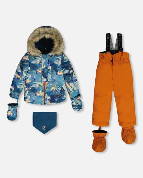 Shop Deux Par Deux Baby Boy's Two Piece Baby Snowsuit Burnt Orange With Printed Animal And Glaciers