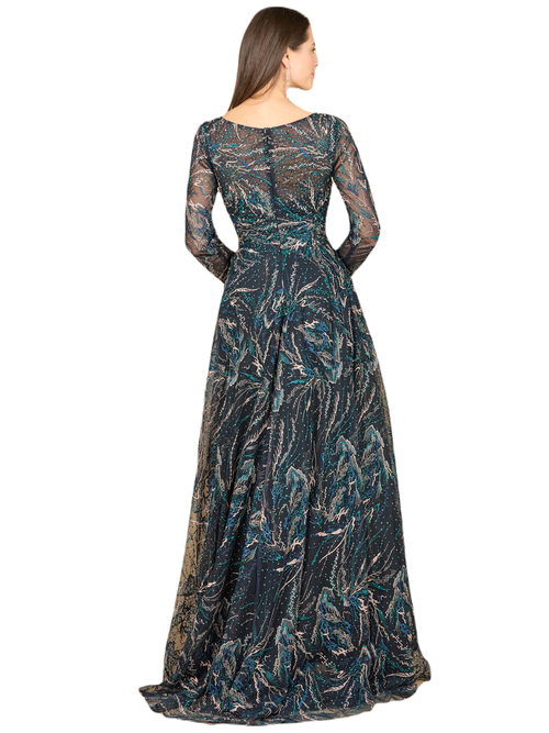 Shop Lara New York Lace Gown With Long Sleeves In Darkblue