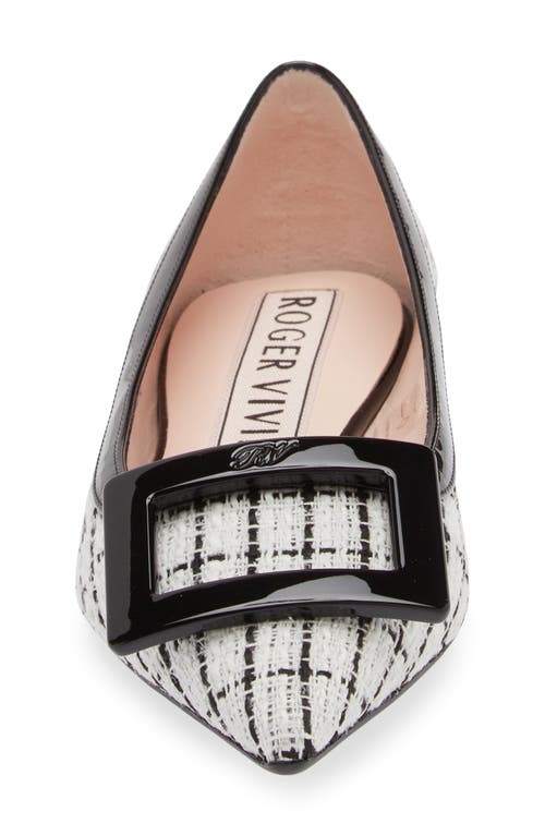 Shop Roger Vivier Gommettine Tweed Pointed Toe Flat In Bianco/nero