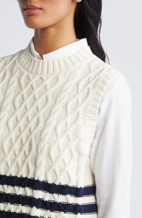 Shop Caslonr Caslon(r) Cable Knit Pima Cotton Sweater Vest In Ivory Pristine- Navy Stripe