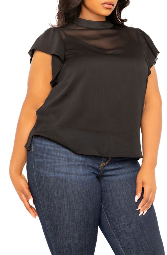 Shop Buxom Couture Ruffle Sleeve Top In Black