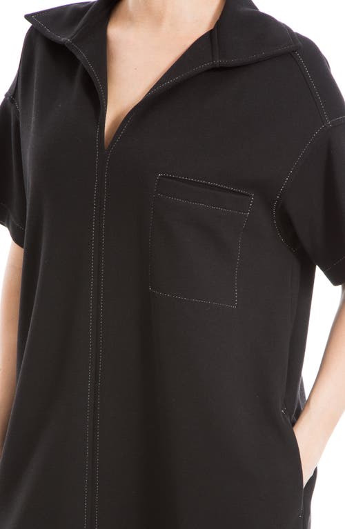 Max Studio Collared Contrast Stitch Shift Dress In Black/white Contrast