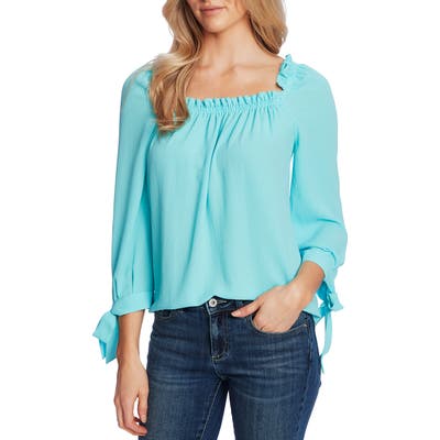 Cece Square Neck Tie Cuff Crepe Top