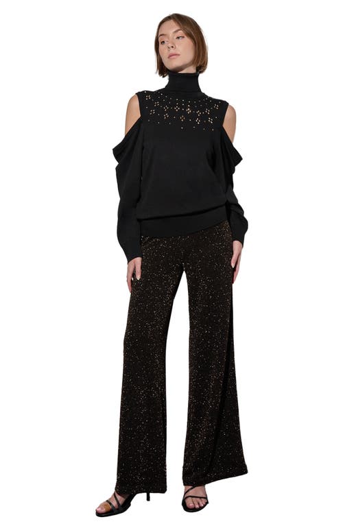 Shop Ming Wang Embellished Cold Shoulder Turtleneck Sweater In Black/gold