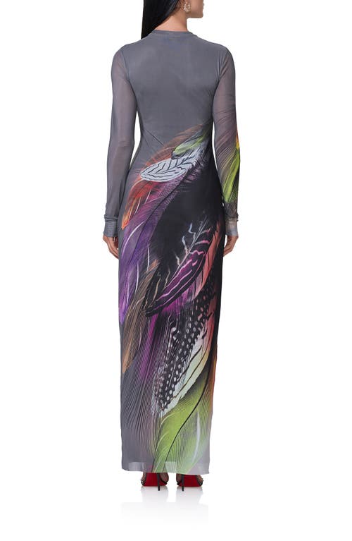 Shop Afrm Didi Long Sleeve Mesh Maxi Dress In Dark Feather