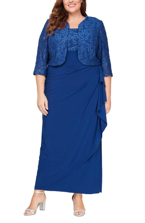 Sequin Bodice Empire Gown with Bolero Jacket (Plus Size)