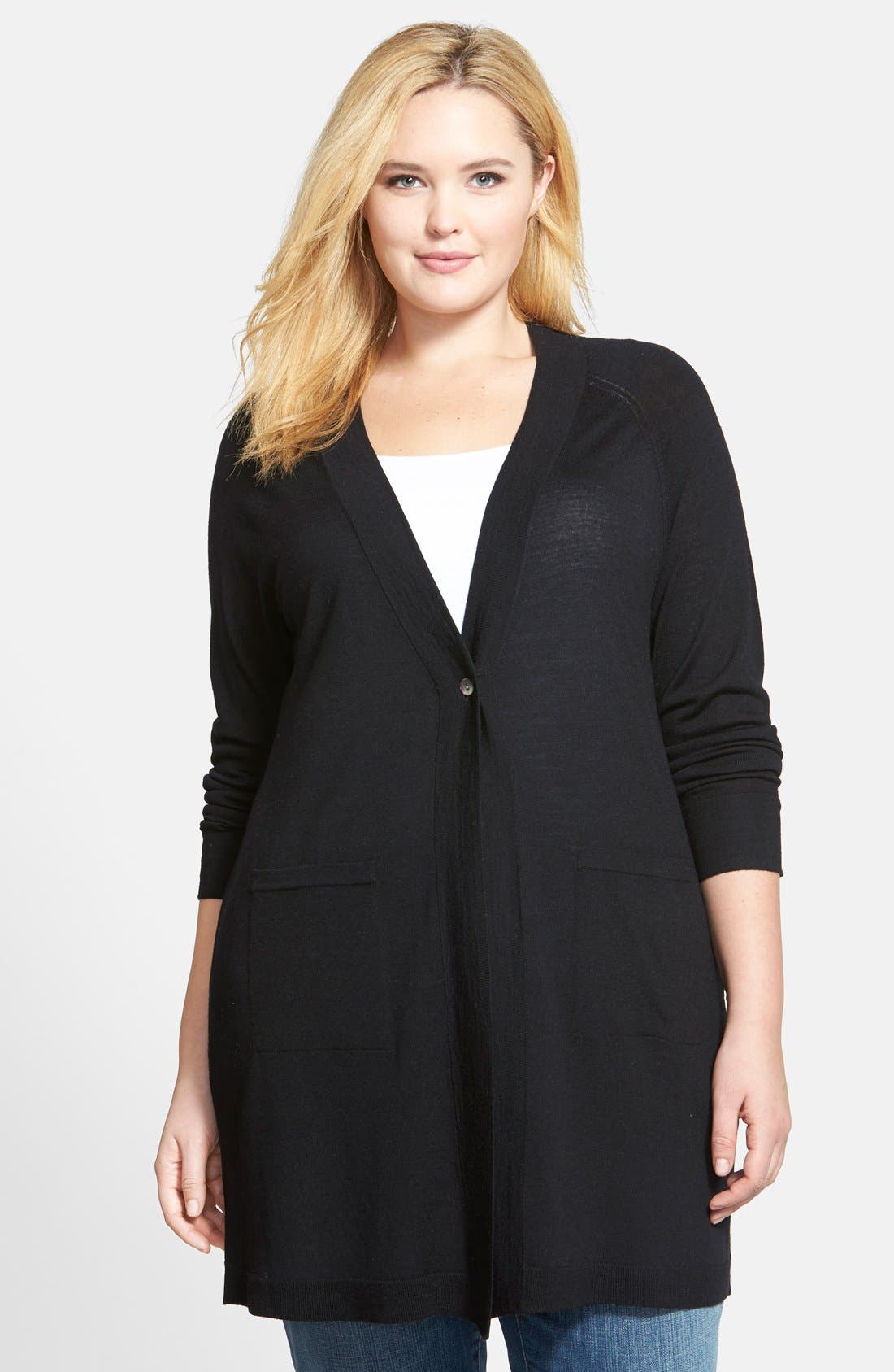 Eileen Fisher Lightweight Merino VNeck Long Cardigan (Plus Size