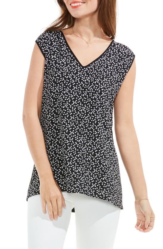 Vince Camuto Dotted Harmony Mixed Media Top In Rich Black