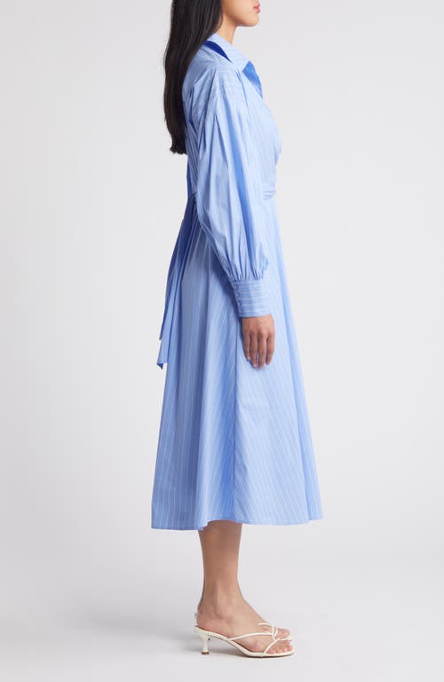 Shop Zoe And Claire Stripe Long Sleeve Cotton Blend Midi Shirtdress In Blue