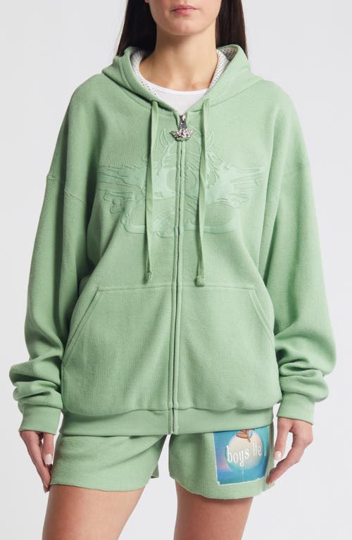 Shop Boys Lie Burst Your Bubble Harley Cotton Zip-up Graphic Hoodie In Green