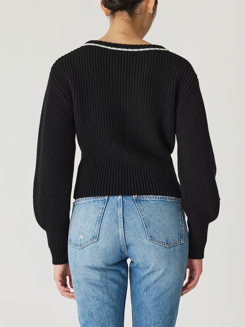 Rebecca Taylor Novlety Wool Victorian Slv V Neck In Black
