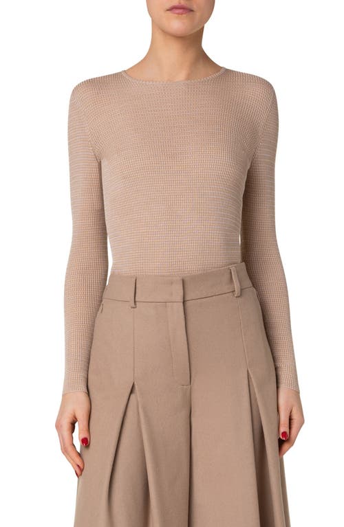 Akris Fitted Rib Silk Sweater In Camel