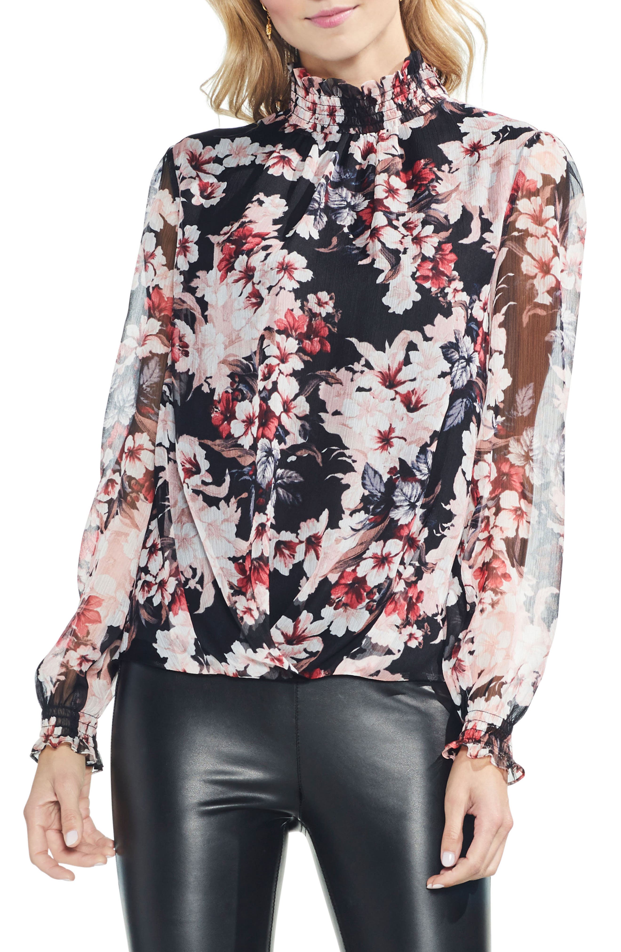 vince camuto smocked neck blouse