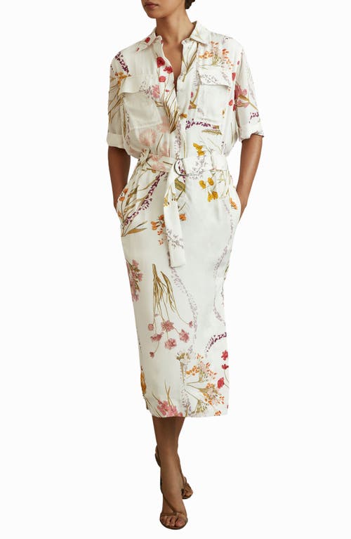 Shop Reiss Faya Floral Shirtdress In Ivory/orange